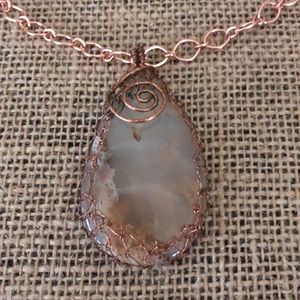 Artisan copper and stone pendant necklace